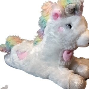 FAO Schwarz 16" Glow Brights Plush Unicorn Rainbow Mane Bow Lights Sounds NEW‎